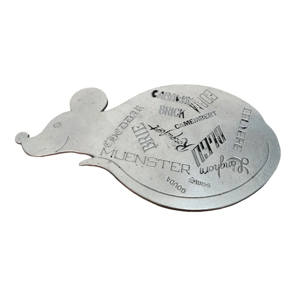 Vtg MCM 1975 Pewter Aluminum Mouse Cheese Plate Trivet Hot Plate‎ GOUDA GRUYERE